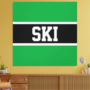 SKI Bold Sporty Bright Green Black White Stripes Canvas Print