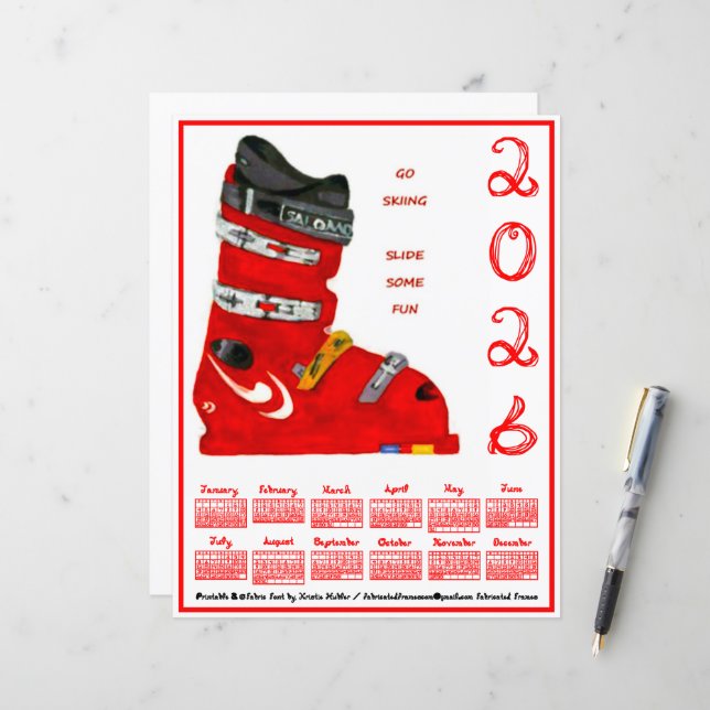 Ski Boot Go Skiing Slide Some Fun 2026 Calendar (Front/Back In Situ)
