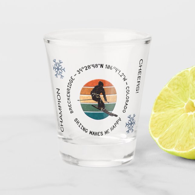 Ski Breckenridge, Colorado - Man Skier, Black Text Shot Glass (Front)