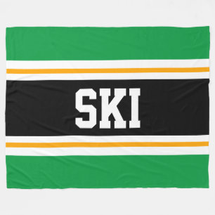 SKI Bright Green Black Yellow White Racing Stripes Fleece Blanket