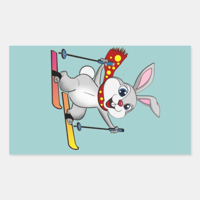 Ski Bunny - Funny and Cute Cartoon Rectangular Sticker (Front)