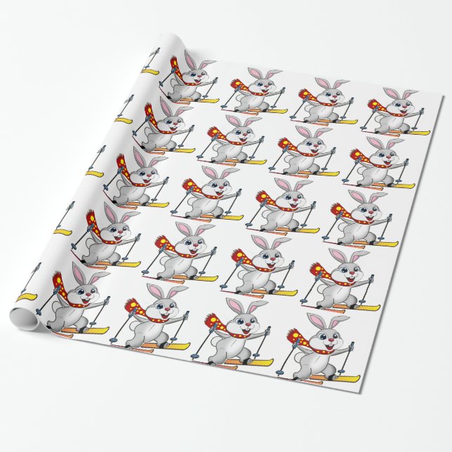 Ski Bunny - Funny and Cute Cartoon Wrapping Paper (Unrolled)