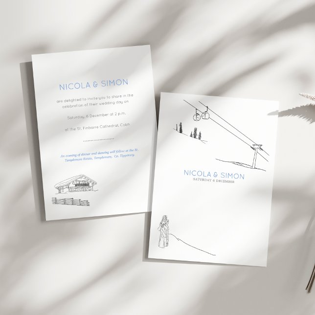 Ski Cable Cars Couple Embracing Snow-capped Peaks Invitation (Creator Uploaded)