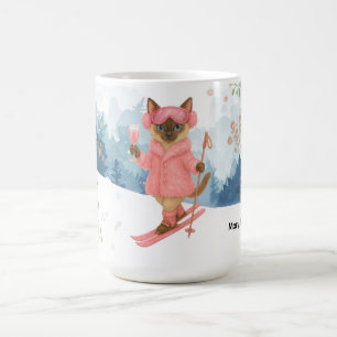 Ski Cat is skiing in Pink Bachelorette Party Coffee Mug