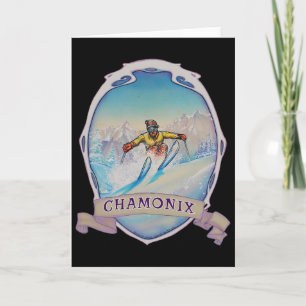 Ski Chamonix, France Vintage Snow Skiing Vacation Card