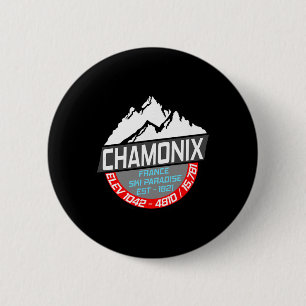 Ski Chamonix T Shirt Mont Blanc France Skiing Para 6 Cm Round Badge