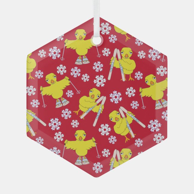Ski Chick Pattern Glass Tree Decoration (Front)