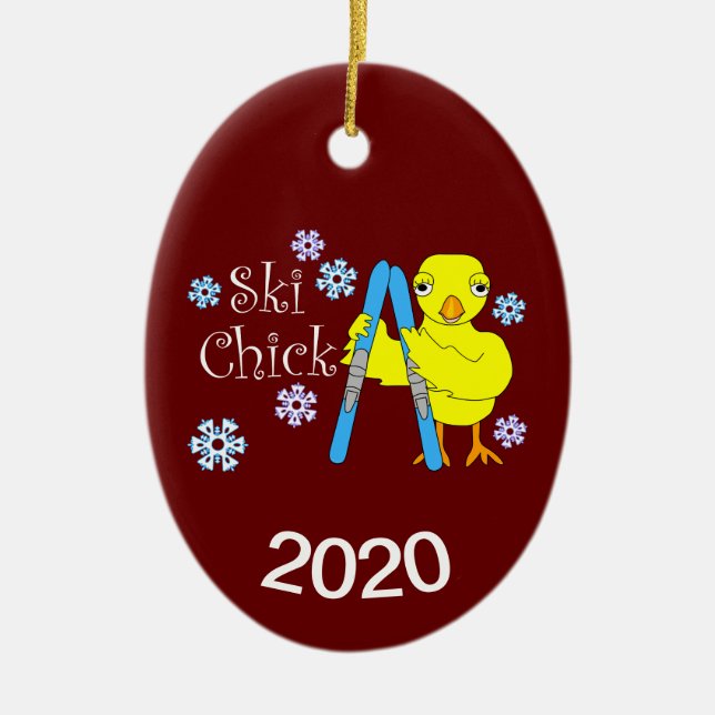 Ski Chick Text Ceramic Tree Decoration (Front)