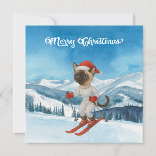 Ski Christmas for Cat Santa Claus Siamese Cat fan Holiday Card