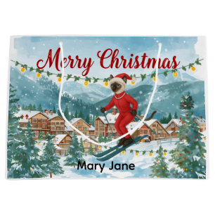 Ski Christmas for Santa Siamese Cat Lovers Snowy Large Gift Bag