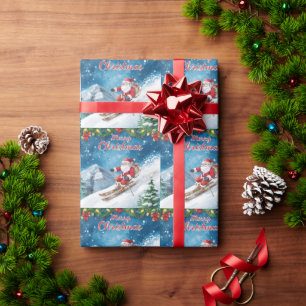 Ski Christmas with Santa Claus on the mountain Wrapping Paper