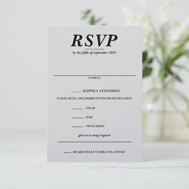 Ski Couple Food Choices and Song Request RSVP Card (Standing Front)