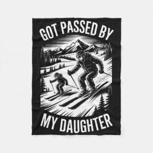 Ski Dad Ped By Daughter Funny Skiing Family Fleece Blanket