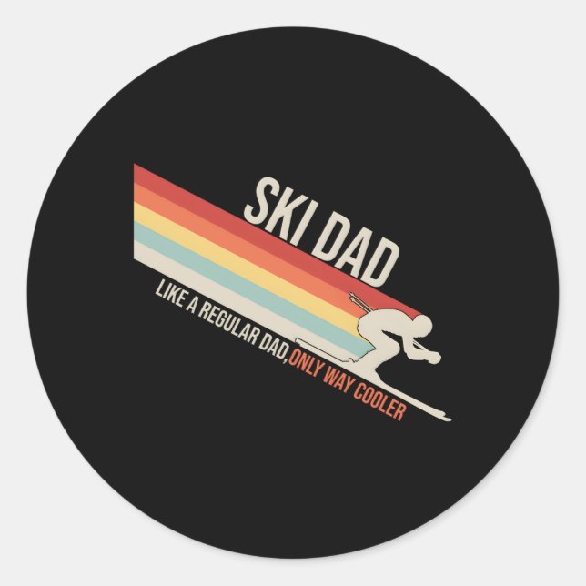 Ski Dad Skiing Winter Classic Round Sticker (Front)