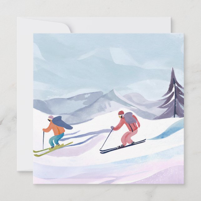 Ski Day | Watercolor Winter Mountain Card (Front)