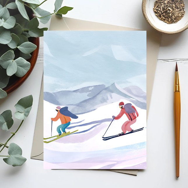 Ski Day | Watercolor Winter Mountain Holiday Card (Creator Uploaded)