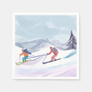 Ski Day   Watercolor Winter Mountain Napkin