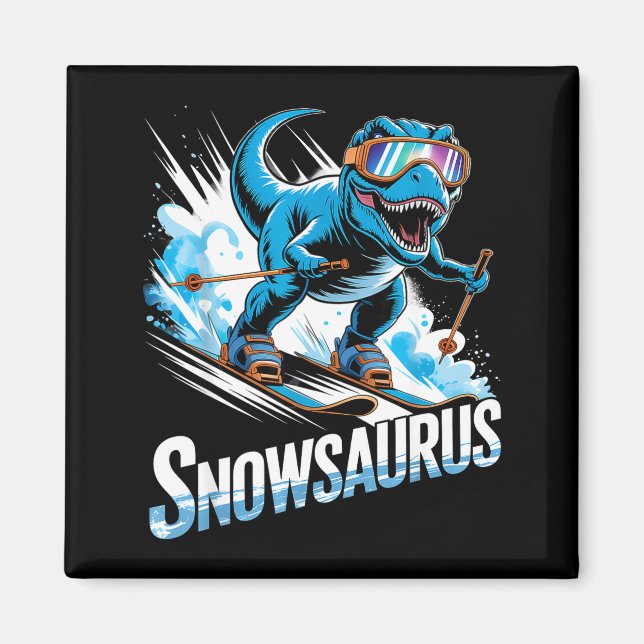 Ski Dinosaur Winter Sport Skier Dino Funny Skiing  Magnet (Front)