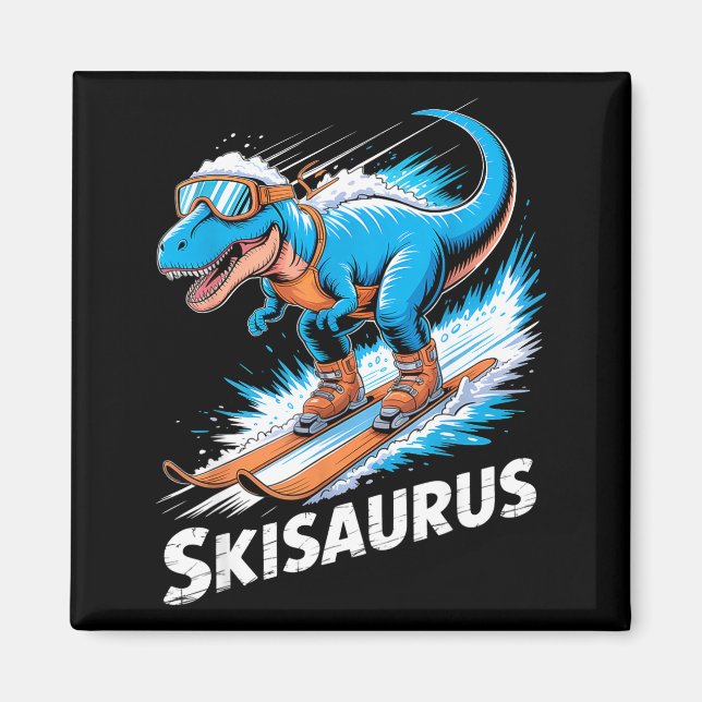 Ski Dinosaur Winter Sport Skier Dino Funny Skiing  Magnet (Front)