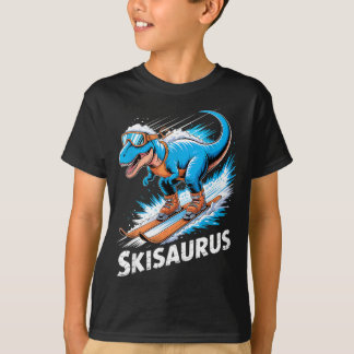 Ski Dinosaur Winter Sport Skier Dino Funny Skiing  T-Shirt