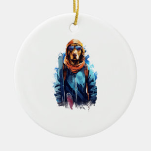 Ski Dog in Ski Googles 5 Ceramic Tree Decoration