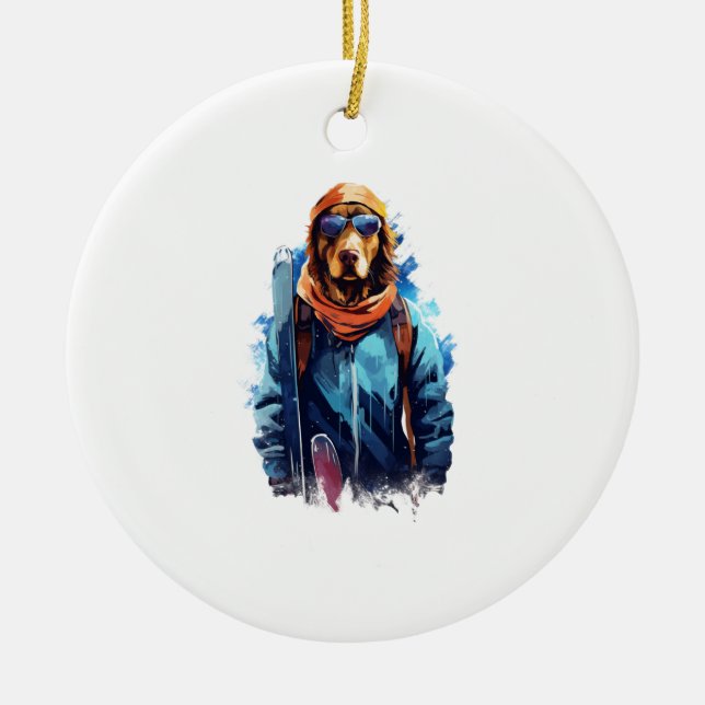 Ski Dog in Ski Googles  5 Ceramic Tree Decoration (Front)