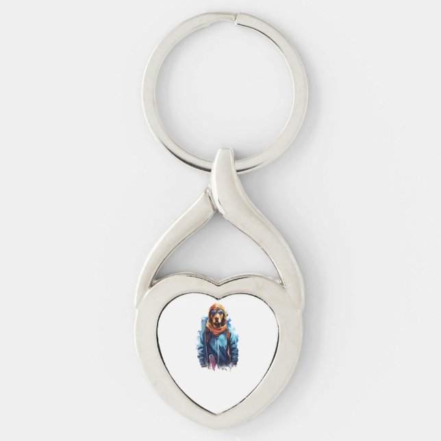 Ski Dog in Ski Googles  5 Key Ring (Front)