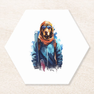 Ski Dog in Ski Googles  5 Paper Coaster