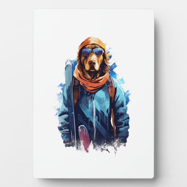 Ski Dog in Ski Googles  5 Plaque (Front)