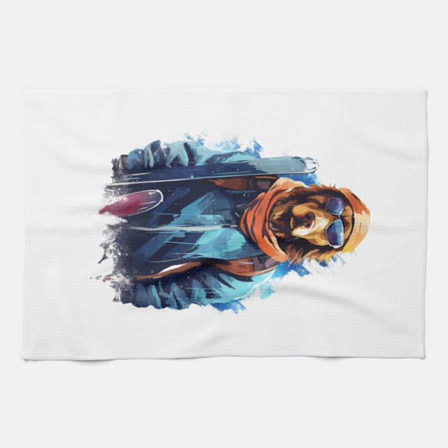 Ski Dog in Ski Googles  5 Tea Towel (Horizontal)