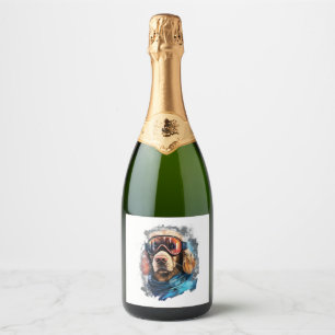Ski Dog in Ski Googles 6 Sparkling Wine Label