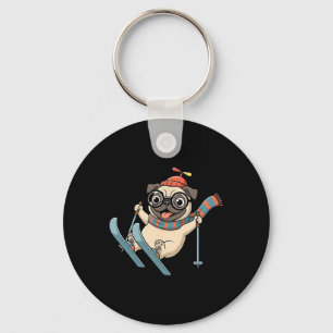 Ski Dog Winter Pug On Slopes Funny Snow Adventure Key Ring