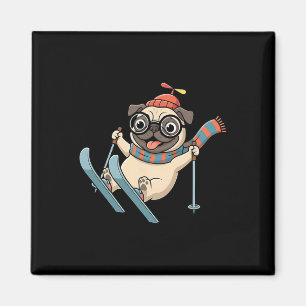 Ski Dog Winter Pug On Slopes Funny Snow Adventure Magnet