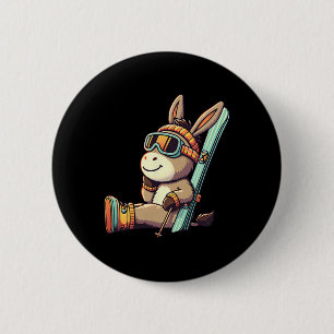 Ski Donkey With Goggles Cute Alpine Mountain Humor 6 Cm Round Badge