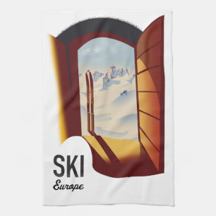 Ski Europe vintage style sports poster Tea Towel