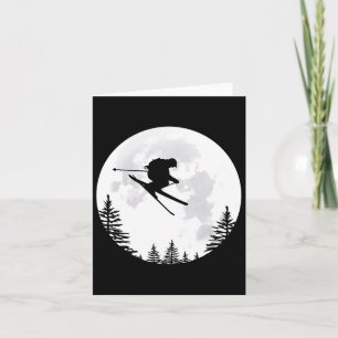 Ski - Flying Jumping Skier Over The Moon Card