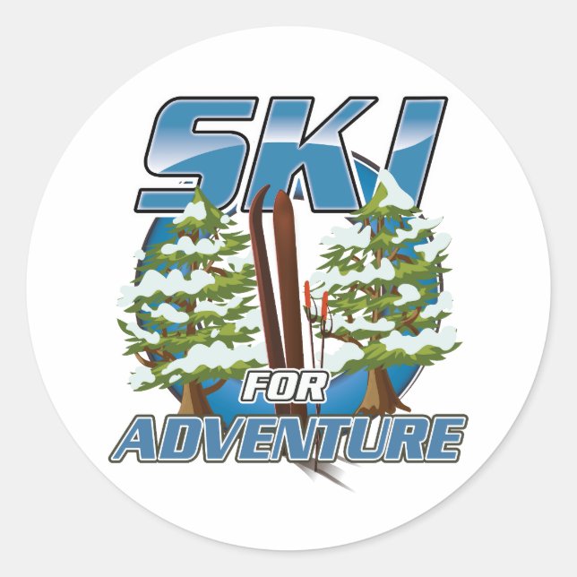 Ski for adventure travel logo classic round sticker (Front)