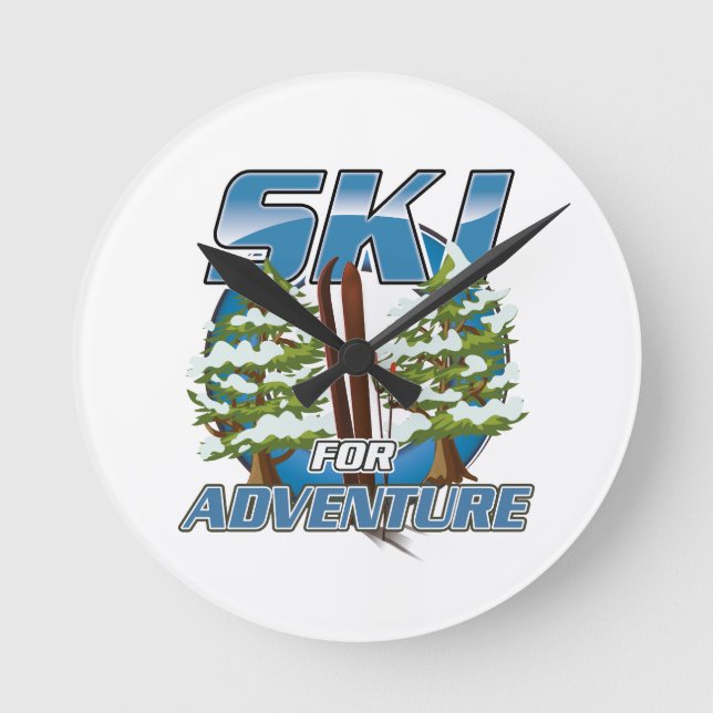 Ski for adventure travel logo round clock (Front)