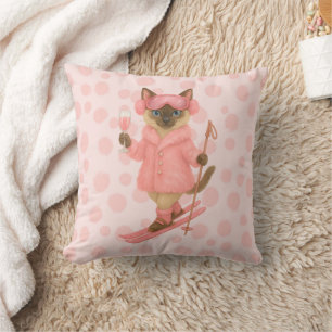 Ski for Bachelorette Party Siamese cat lovers Pink Cushion