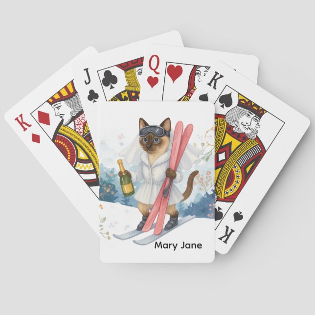 Ski for Bachelorette Party Siamese cat lovers  Playing Cards (Back)