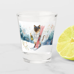 Ski for Bachelorette Party Siamese cat lovers  Shot Glass