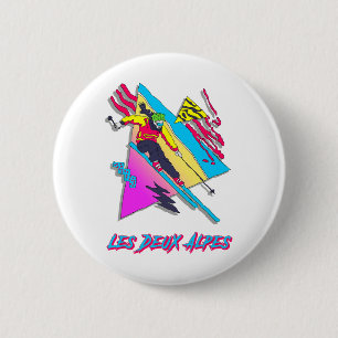 Ski France Vibrant Alpine Skiing Adventure Les Deu 6 Cm Round Badge