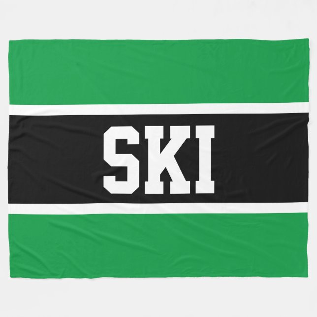 SKI Fun Athletic Black White Bright Green Stripes  Fleece Blanket (Front (Horizontal))