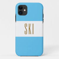 SKI Fun Chic Sporty Bright Sky Blue White Stripes