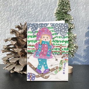 Ski Girl Blank Holiday Card