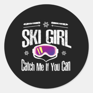 Ski Girl Catch Me If You Can Classic Round Sticker