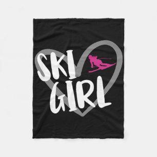 Ski Girl Heart Funny Skiing For Skiers  Fleece Blanket
