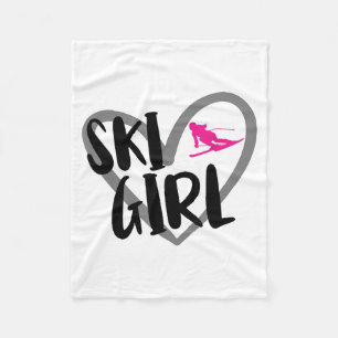 Ski girl heart funny skiing for skiers fleece blanket