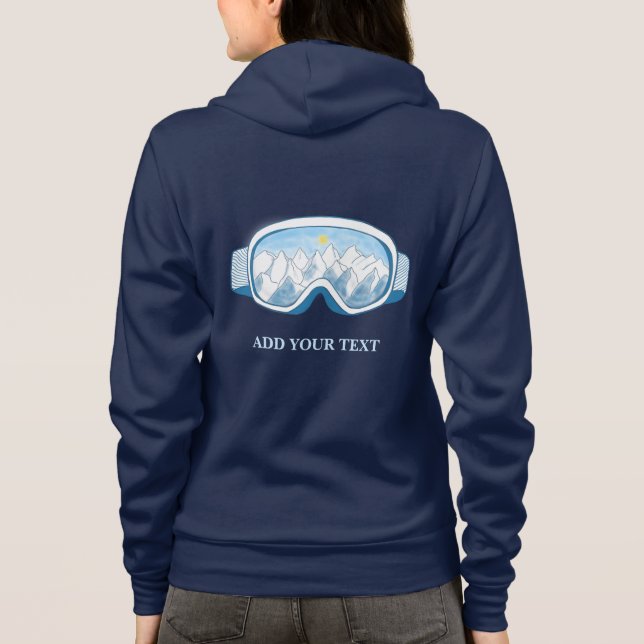 Ski Goggles Illustration Personalised Navy Blue Hoodie (Back)