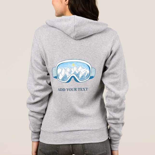Ski Goggles Illustration Personalised Pale Grey Hoodie (Back)